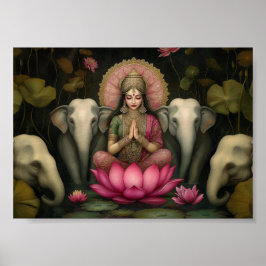 Lakshmi Goddess Art Print: Hindu Lotus Elephants Poster