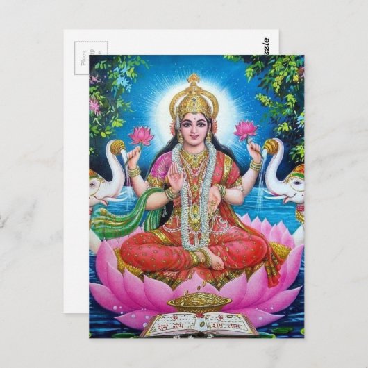 Lakshmi Göttin der Liebe, des Wohlstandes und des Postkarte (Vorne/Hinten)
