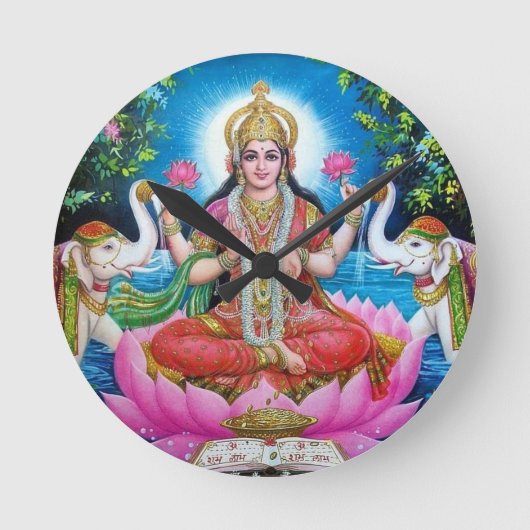 Lakshmi Göttin der Liebe, des Wohlstandes und des Runde Wanduhr (Vorderseite)