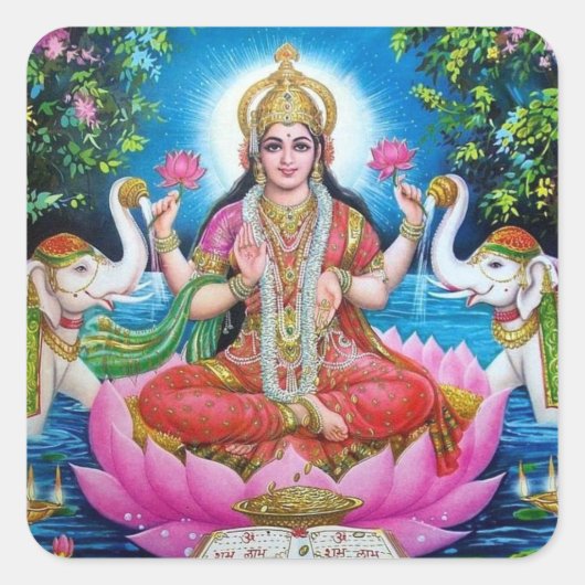 Lakshmi-Göttin der Liebe, des Wohlstands und des W Quadratischer Aufkleber (Vorderseite)