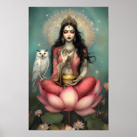 Lakshmi Hindu Goddess of Prosperity Owl Lotus Poster (Vorne)