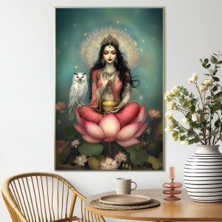 Lakshmi Hindu Göttin des Wohlstands Eule Lotus Poster