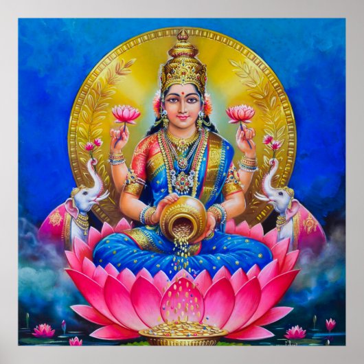 Lakshmi mit einem Kalasha von S Murugakanni Poster (Vorne)