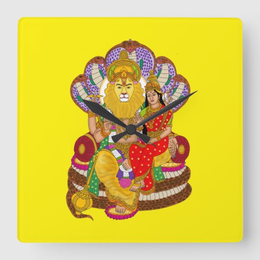 Lakshmi Narasimha Wall Clock Quadratische Wanduhr (Vorderseite)