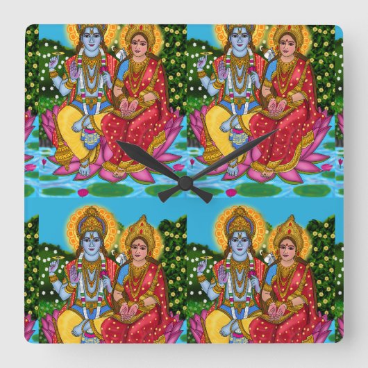 Lakshmi Narayan Clock Quadratische Wanduhr (Vorderseite)