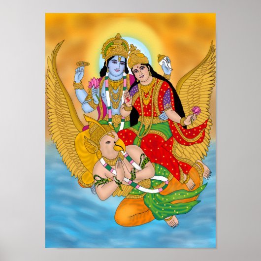 Lakshmi Narayan Poster – Göttliche Wandkunst & Hom (Vorne)