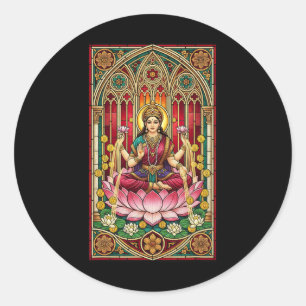 Lakshmi Reichtum Göttin Buntglas Hinduismus Mythol Runder Aufkleber