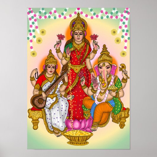 Lakshmi Saraswati Ganesha Poster (Vorne)