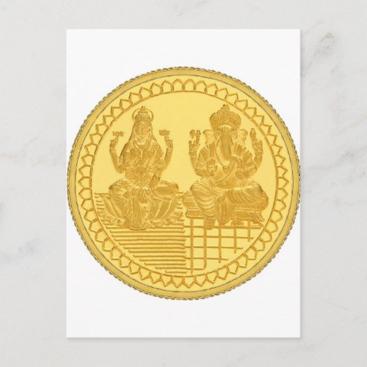 LAKSHMI UND GANESH GOLD COIN DESIGN POSTKARTE (Vorderseite)