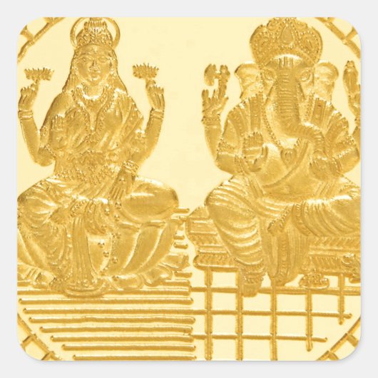LAKSHMI UND GANESH GOLD COIN DESIGN QUADRATISCHER AUFKLEBER (Vorderseite)