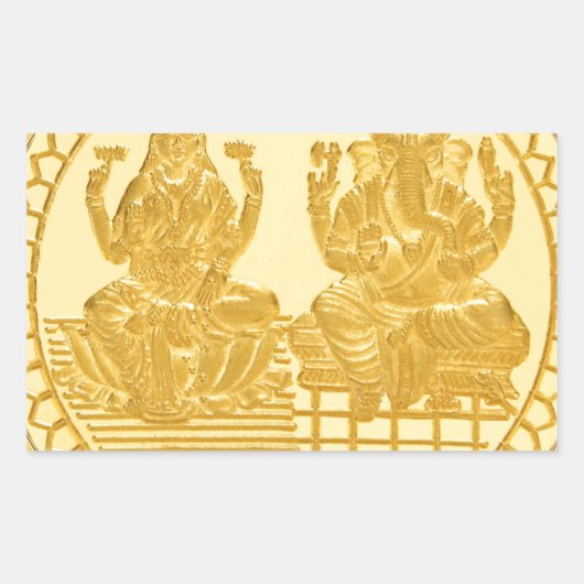 LAKSHMI UND GANESH GOLD COIN DESIGN RECHTECKIGER AUFKLEBER (Vorderseite)