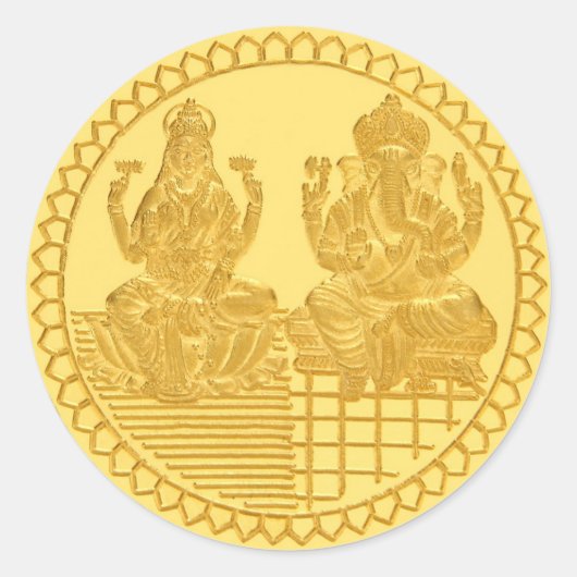 LAKSHMI UND GANESH GOLD COIN DESIGN RUNDER AUFKLEBER (Vorderseite)