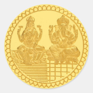 LAKSHMI UND GANESH GOLD COIN DESIGN RUNDER AUFKLEBER
