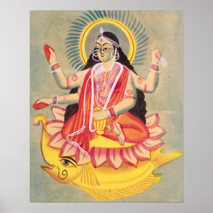 Laksmi, auf einem Thron von Lotus-Blätter, c.1890 Poster