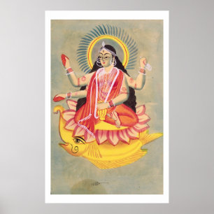 Laksmi, das auf einem Thron des Lotos-Blätter, Poster