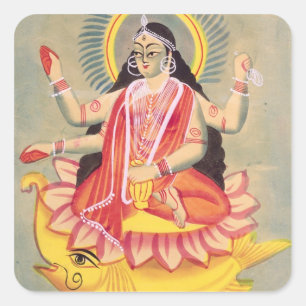 Laksmi, das auf einem Thron des Lotos-Blätter, Quadratischer Aufkleber