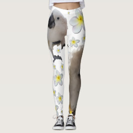 Lala Das Cockatoo Drei Posen und Plumerias Leggings
