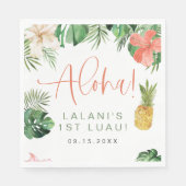 LALANI Tropical Pink Hibiskus Luau 1. Geburtstag Serviette (Vorderseite)
