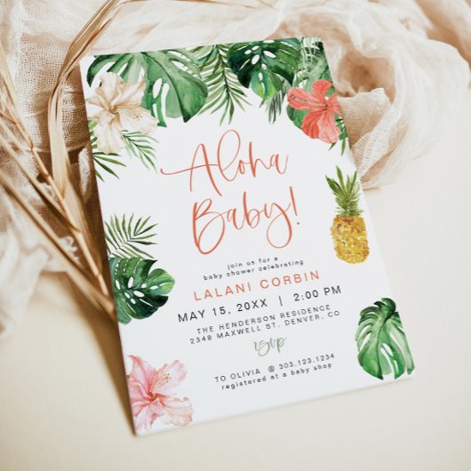 LALANI Tropical Pink Hibiskus Luau Babydusche Einladung