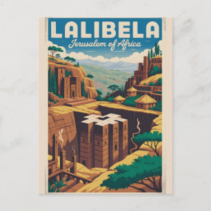 Lalibela Äthiopien Retro-Reiseposter-Kunst Feiertagspostkarte