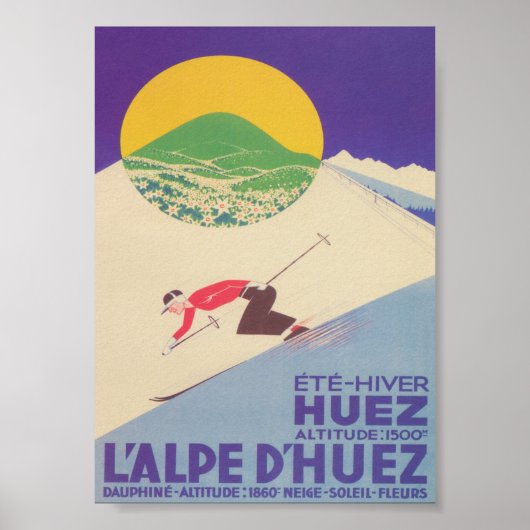 L'Alpe d'Huez France Retro Vintages Skiposter Poster (Vorne)