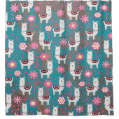 Lama (Alpaka) mit Blumen und Türkis-Schmutz Duschvorhang (Vorderseite)