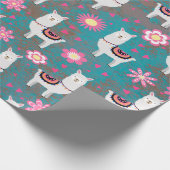 Lama (Alpaka) mit Blumen und Türkis-Schmutz Geschenkpapier (Ecke)