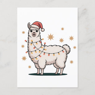 Lama Alpaka mit Weihnachtsmannmütze und Weihnachts Ankündigungspostkarte