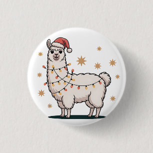 Lama Alpaka mit Weihnachtsmannmütze und Weihnachts Button