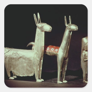 Lama, Alpaka und Frau Quadratischer Aufkleber
