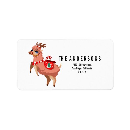 Lama auf dem Weihnachtsschild Adressaufkleber (Vorne)