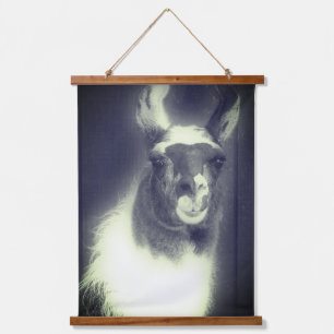 Lama bei Schwarz-Weiß-Tier Wandteppich Mit Holzrahmen