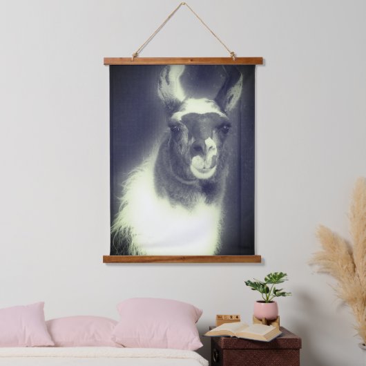 Lama bei Schwarz-Weiß-Tier Wandteppich Mit Holzrahmen (Schlafzimmer)