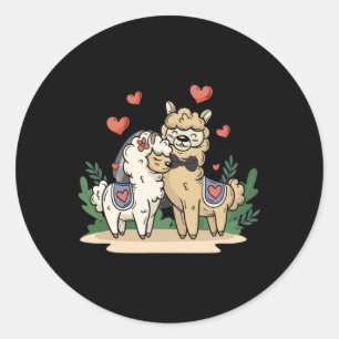 Lama Bride and Groom Wedding Art Matching Couple Runder Aufkleber