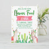 Lama Fun Fiesta Geburtstag Einladung (Stehend Vorderseite)