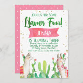 Lama Fun Fiesta Geburtstag Einladung (Vorne/Hinten)