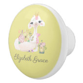 Lama Gelb und Weiß mit Blume Baby Keramikknauf (Rechts)