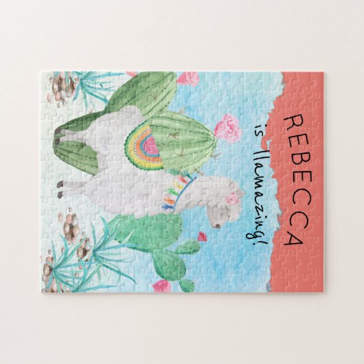 Lama Illustration - Lamming Kids Personalisiert Puzzle (Horizontal)