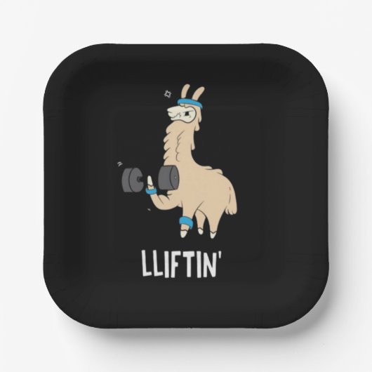 Lama im Fitnessraum - Gewichte heben Pappteller (Vorderseite)