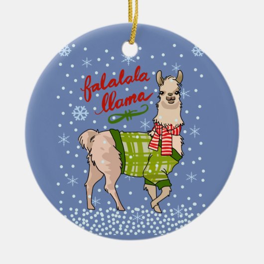 Lama im Schnee Keramik Ornament (Vorne)