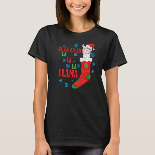 Lama in Christmas Sock Santa Claus T-Shirt (Vorderseite)
