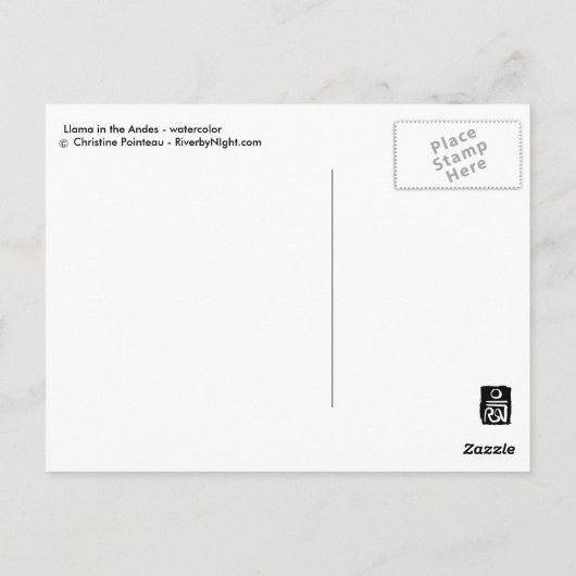 Lama in den Anden Postkarte (Rückseite)