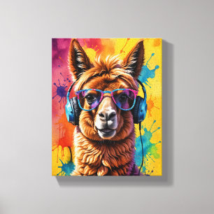 Lama in Kopfhörern Leinwanddruck