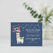 Lama in Weihnachtsmannmütze mit Schneeflocken Save Postkarte (Stehend Vorderseite)