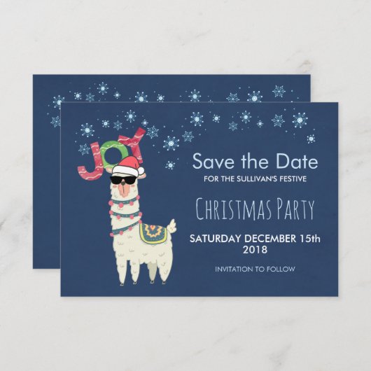Lama in Weihnachtsmannmütze mit Snowflake Save the Einladung (Vorne/Hinten)