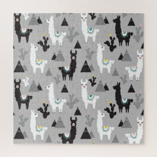 Lama Kaktus Berge, nahtloses Muster. Puzzle
