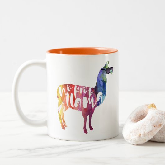 Lama. Kein Probllama. Kein Prob-Lama. Lustige Zweifarbige Tasse (Mit Donut)