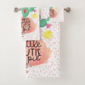 Lama kleine Süsse Pie bunt Aquarell Kakteen Badhandtuch Set (Insitu)