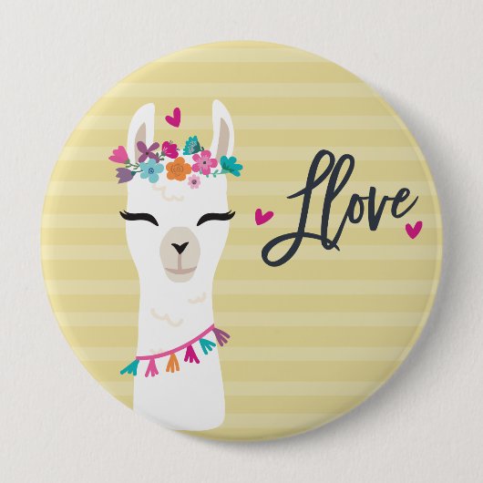Lama-Knopf-//-Lama-Liebe-Gelb Button (Vorderseite)