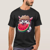 Lama-Lamm mit Wassermelone-Cartoon T-Shirt (Vorderseite)